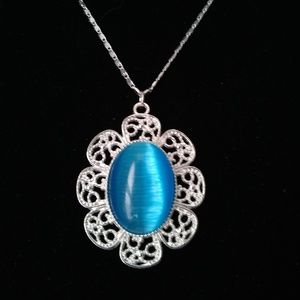 Blue Cat's Eye Pendant Necklace